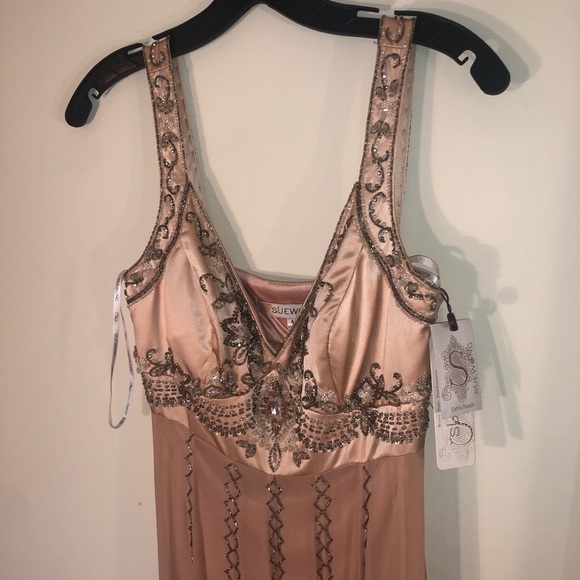 Sue Wong blush beaded cocktail dress - Picture 5 of 10